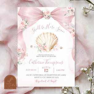 Roze Strik Coquette Schelp Babyshower Uitnodiging