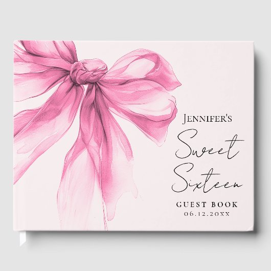Roze Strik Coquette Script Sweet 16 Blush Gastenboek (Voorkant)