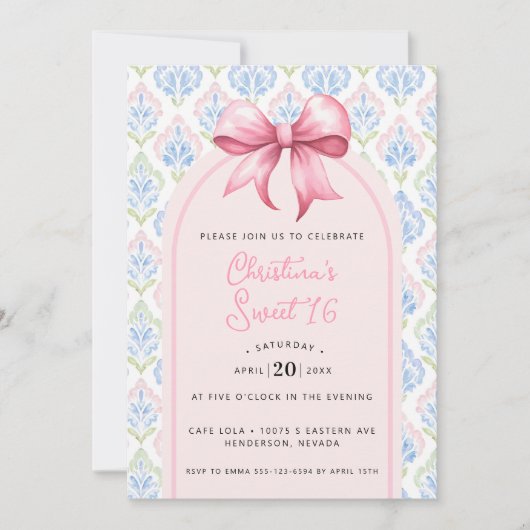 Roze Strik Coquette Sweet 16 Kaart (Voorkant)