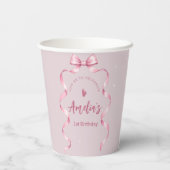 Roze Strik Coquette Verjaardag Papieren Bekers (Achterkant)
