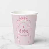 Roze Strik Coquette Verjaardag Papieren Bekers (Voorkant)