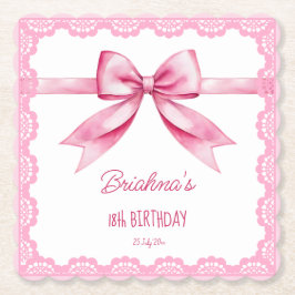 Roze strik coquette verjaardagsfeestje afgedrukt kartonnen onderzetters