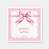 Roze strik coquette verjaardagsfeestje afgedrukt servet (Voorkant)