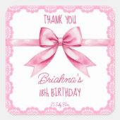 Roze strik coquette verjaardagsfeestje gunst vierkante sticker (Voorkant)