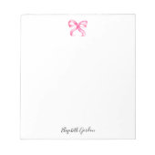 Roze Strik Coquette Waterverf Aangepaste Naam Notitieblok (Voorkant)