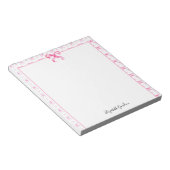 Roze Strik Coquette Waterverf Aangepaste Naam Notitieblok (Schuin)