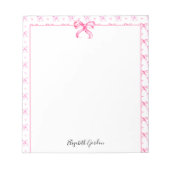 Roze Strik Coquette Waterverf Aangepaste Naam Notitieblok (Voorkant)