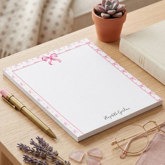 Roze Strik Coquette Waterverf Aangepaste Naam Notitieblok
