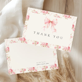 Roze strik cottage bloem baby shower bedankkaart