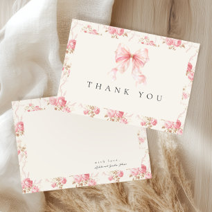 Roze strik cottage bloem baby shower bedankkaart