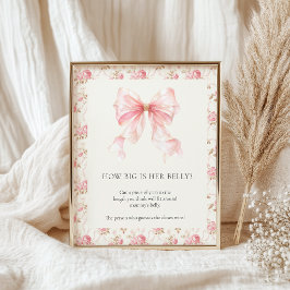 Roze Strik Cottage Bloem Buik Baby Shower Spel Poster