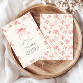 Roze Strik Cottage Bloem Meisje Baby Shower Kaart