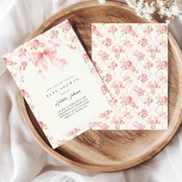 Roze Strik Cottage Bloem Meisje Baby Shower Per Po Kaart