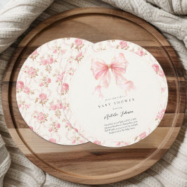 Roze Strik Cottage Bloem Meisje Ronde Baby Shower Kaart
