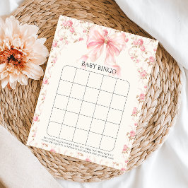 Roze Strik Cottage Bloemachtige Baby Bingo Shower  Poster
