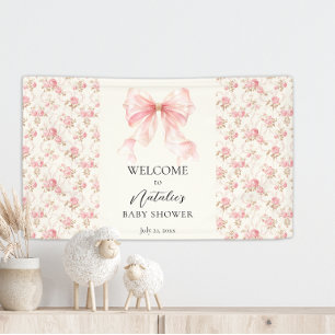 Roze Strik Cottage Bloemachtige Baby Shower Welkom Spandoek