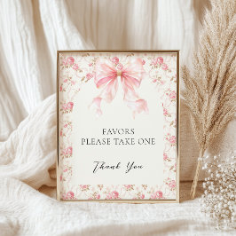 Roze strik cottage bloemige favors baby shower bor poster