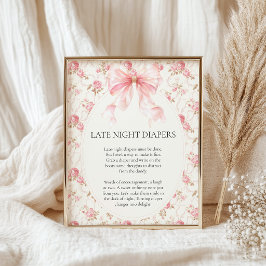 Roze Strik Cottage Laat Nacht Luier Baby Shower Sp Poster