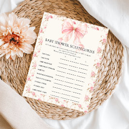Roze Strik Cottage Scattergories Baby Shower Spel Poster