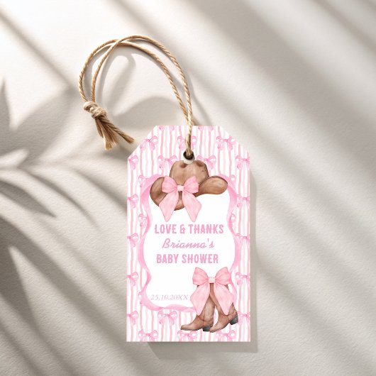 Roze strik cowgirl western baby shower favor cadeaulabel