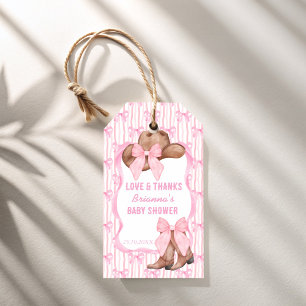 Roze strik cowgirl western baby shower favoringen cadeaulabel