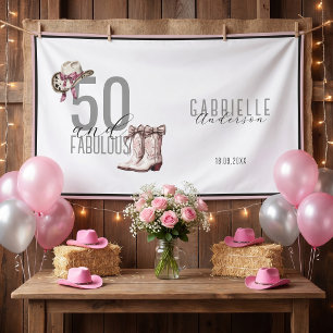 Roze Strik Cowgirl Westerse 50 en Fabulous Verjaar Spandoek