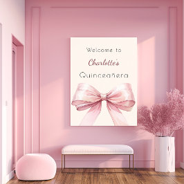 Roze strik crème beige Quinceanera welkom Poster