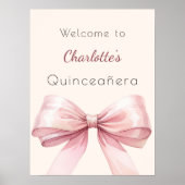 Roze strik crème beige Quinceanera welkom Poster (Voorkant)