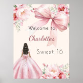 Roze strik crème bloemen jurk Sweet 16 welkom Poster (Voorkant)