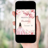 Roze strik crème bloemen jurk Sweet 16 welkom Poster
