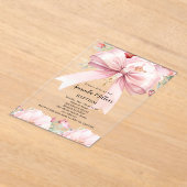 Roze strik crème bloemen meisje duidelijk Doop Acryl Uitnodigingen (Laagn)