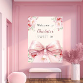 Roze strik crème bloemen Sweet 16 welkom Poster