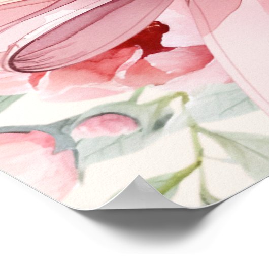 Roze strik crème bloemen vrijgezellenfeest welkoms poster (Hoek)