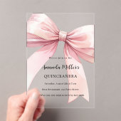 Roze strik crème doorzichtig Quinceanera Acryl Uitnodigingen (Insitu (Draagbaar))