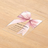 Roze strik crème doorzichtig Quinceanera Acryl Uitnodigingen (Laagn)