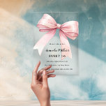 Roze strik crème elegant SWEET 16 helder Acryl Uitnodigingen<br><div class="desc">Een heldere,  transparante achtergrond,  versierd met een roze grote boog. Personaliseer en voeg een naam en partijgegevens toe.</div>