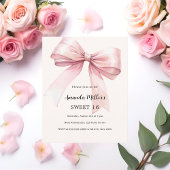 Roze strik crème elegant SWEET 16 uitnodiging