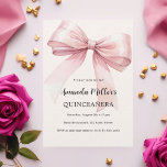 Roze strik crème elegante Quinceanera luxe Kaart<br><div class="desc">Een zacht beige,  crèmekleurige achtergrond,  versierd met een roze grote strik. Personaliseer en voeg een naam en partijgegevens toe.</div>