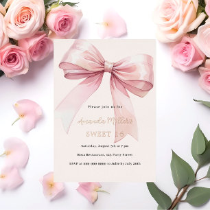 Roze strik crème elegante SWEET 16 roze goud Folie Uitnodiging