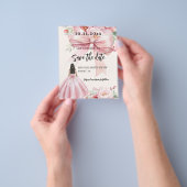 Roze strik crème jurk Sweet 16 Save the Date Flyer (Hand)