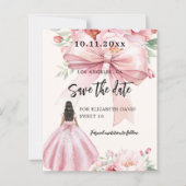 Roze strik crème jurk Sweet 16 Save the Date kaart (Voorkant)