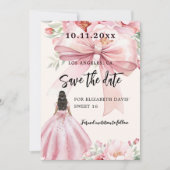 Roze strik crème jurk Sweet 16 Save the Date kaart (Voorkant)