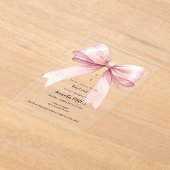 Roze strik crème meisje duidelijk Doop Acryl Uitnodigingen (Laagn)