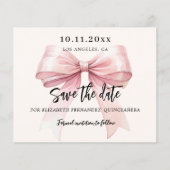 Roze strik crème Quinceanera Save the Date Flyer (Voorkant)