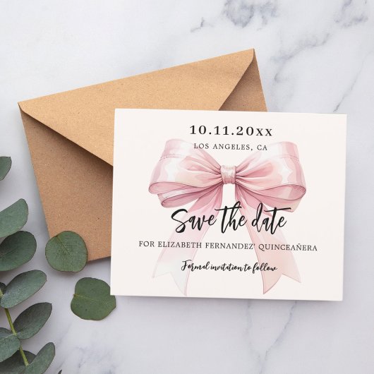 Roze strik crème Quinceanera Save the Date Flyer