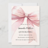 Roze strik crème Quinceanera Uitnodiging (Voorkant)