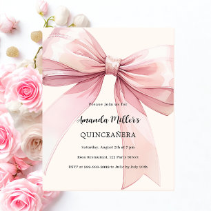 Roze strik crème Quinceanera Uitnodiging