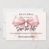 Roze strik crème verjaardagsfeestje Save the Date (Voorkant)