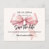 Roze strik crème verjaardagsfeestje Save the Date Flyer (Voorkant)