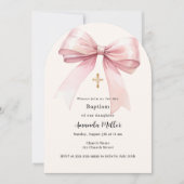 Roze strik crèmekleurig meisje Doopboog Kaart (Voorkant)